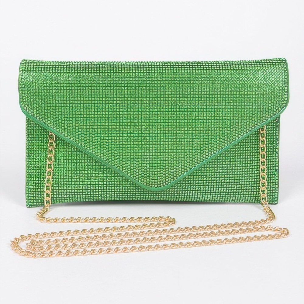 Full Rhinestone Envelope Chain Clutch